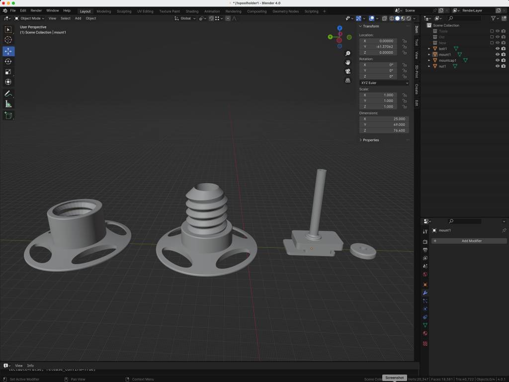 Spool holder - models in Blender